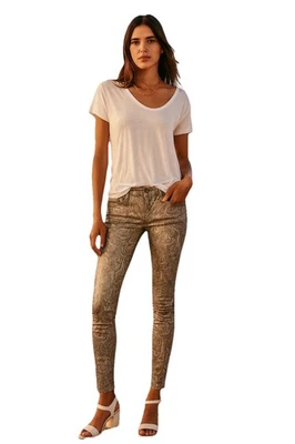 mother jeans 27 the looker glitz 'n glam dourado bronzeado sobreposição metálica boho retrô - Imagem 1 de 4