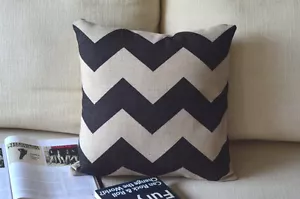 45cmX45cm Vintage Retro Country Black Wave Decor LINEN CUSHION COVER PILLOW CASE - Picture 1 of 3