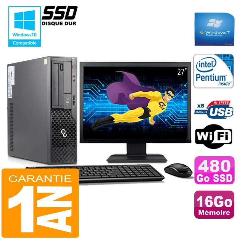 PC Fujitsu Esprimo E500 E85+ SFF G640 16GB Disco 480GB SSD Wifi W7 Pantalla 27" - Imagen 1 de 1