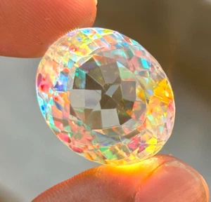50 Karat + zertifizierter natürlicher oval geschliffener mystischer Topas Regenbogenfarbe loser Edelstein - Bild 1 von 4