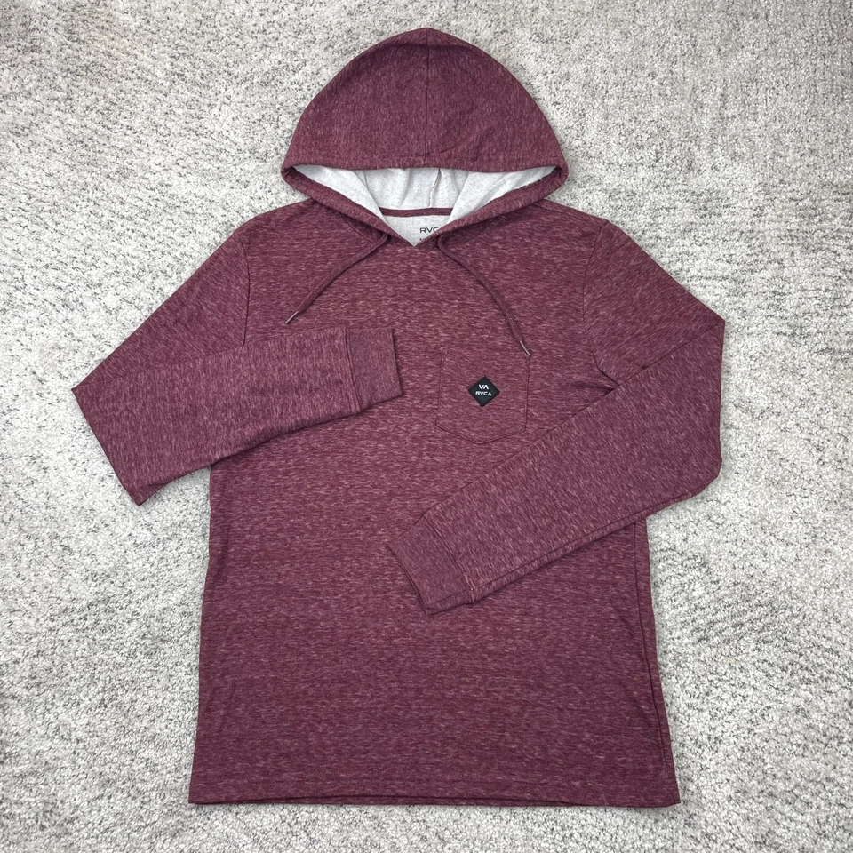 RVCA Sudadera con Capucha Para Hombres Pequeña Pullover Dos Capas Sudadera Borgoña Logo Camisa con Capucha Foto 1 de 4
