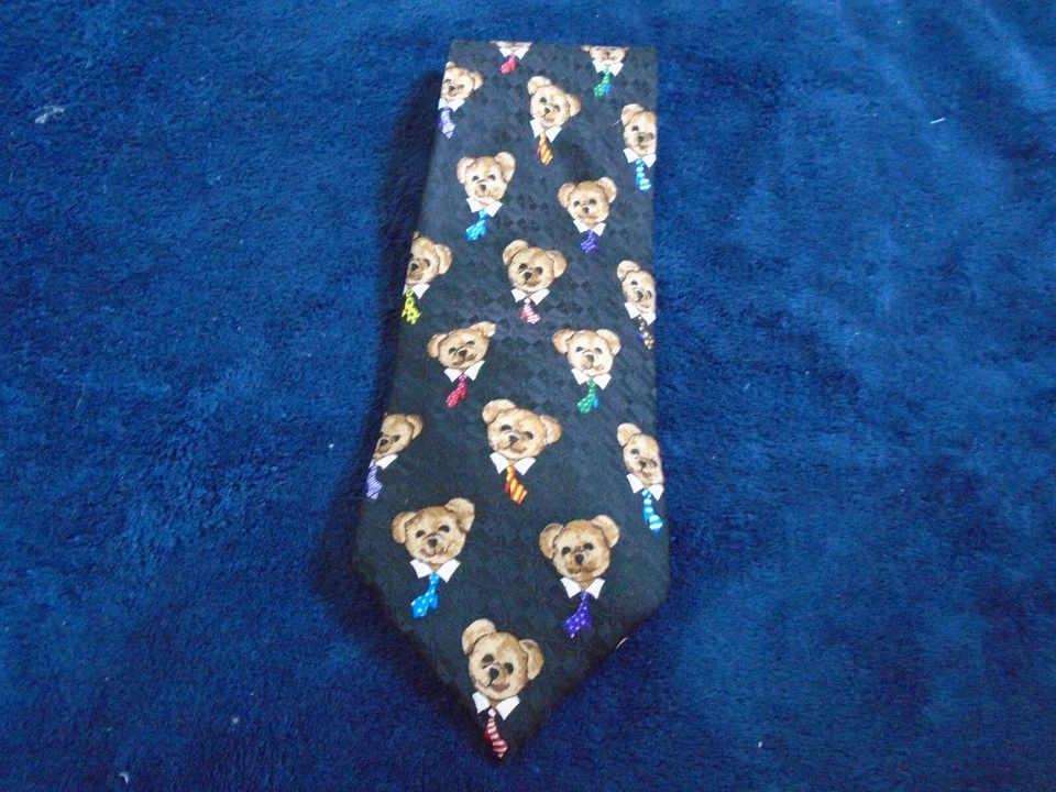 Addiction Men's Tie, Black with Bears with Ties, Silk, 4"wide x 57" Long - Изображение 1 из 1