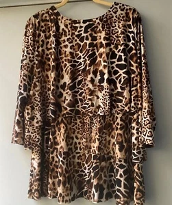 Susan Graver Liquid Knit Tiered Top, X Large Animal Print - Picture 1 of 10