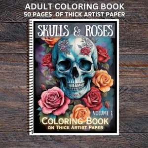 Skulls & Roses Spiral Bound Adult Coloring Book - Thick Artist Paper - 50 pages - Imagen 1 de 3