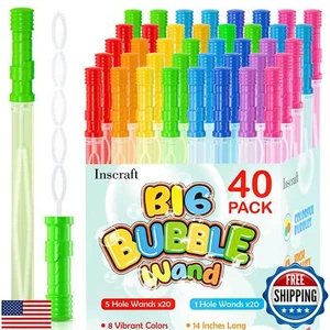 Inscraft 40 Pack 14’’ Big Bubble Wands, 8 Colors Mix Bulk for Summer Toy, Out - Picture 1 of 5