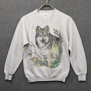 Sudadera Lobo Vintage Años 90 Para Hombre Mediana Cuello Redondo Jerzees Pullover Gráfico Gris - Imagen 1 de 16