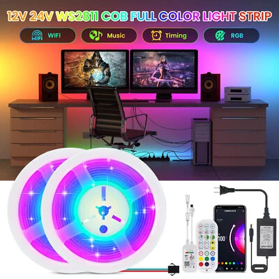 1.64-32.8ft COB LED Strip RGB IC WS2811 Room Light Wifi Bluetooth APP Remote Kit - Image 1 of 4