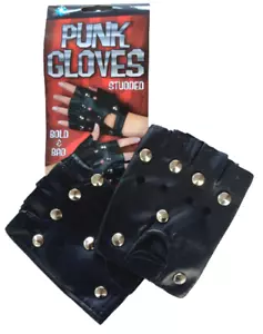 2 MEZZI GUANTI PUNK NERI ARGENTO BORCHIATI biker metallo pesante dondolo costume borchia - Foto 1 di 7