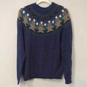 Northern Reflections Blue Crewneck Sweater with Teddy Bear Fair Isle size Large - Picture 1 of 8