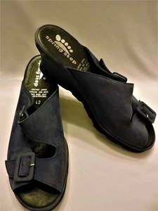 Spring Step Slip On Sandal Wedges Shoes Blue Suede Heels Buckles 40 US Womens 9 - Picture 1 of 5