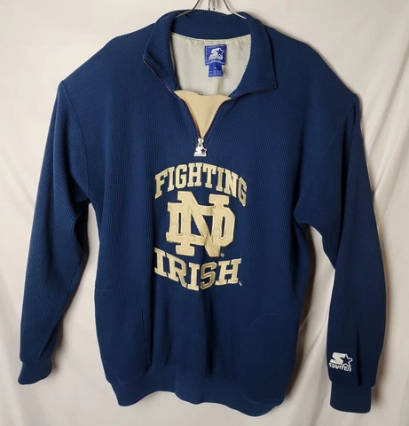 Starters Men XL Blue Fighting Notre Dame Irish Vintage Pullover Sweater 2pockets Cover