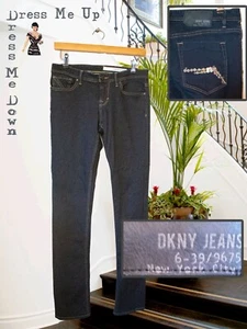 DKNY Skinny Fit Jeans Indigo Stretch & Sequin Pocket Detail W27" L32" Perfect - Picture 1 of 10