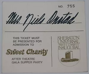 SÜSSES CHARITY PREMIERE TICKET 28. MÄRZ 1968 Sheraton-Universal SHIRLEY MACLAINE - Bild 1 von 1