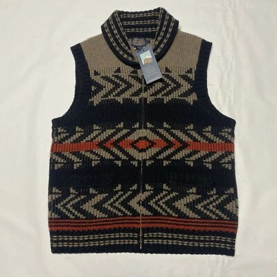 PENDLETON Zipped Knitted Vest Black Tan Red L Lambswool Native Westerley Jacket - Image 1 of 4