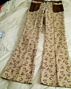 RARE: MICKEY MOUSE TAN JEANS Dark Brown Corduroy Pockets & Belt Loops-Hip Hugger - Picture 1 of 8
