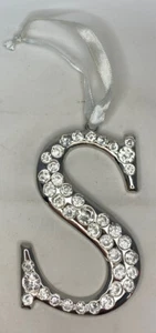 Letter S Silver Tone Metal Monogram Initial Christmas Ornament Rhinestones Heavy - Picture 1 of 4