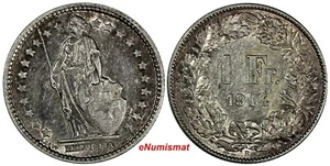 Switzerland Silver 1914 B  1 Franc aUNC Toned KM# 24  (17 149) - Picture 1 of 3