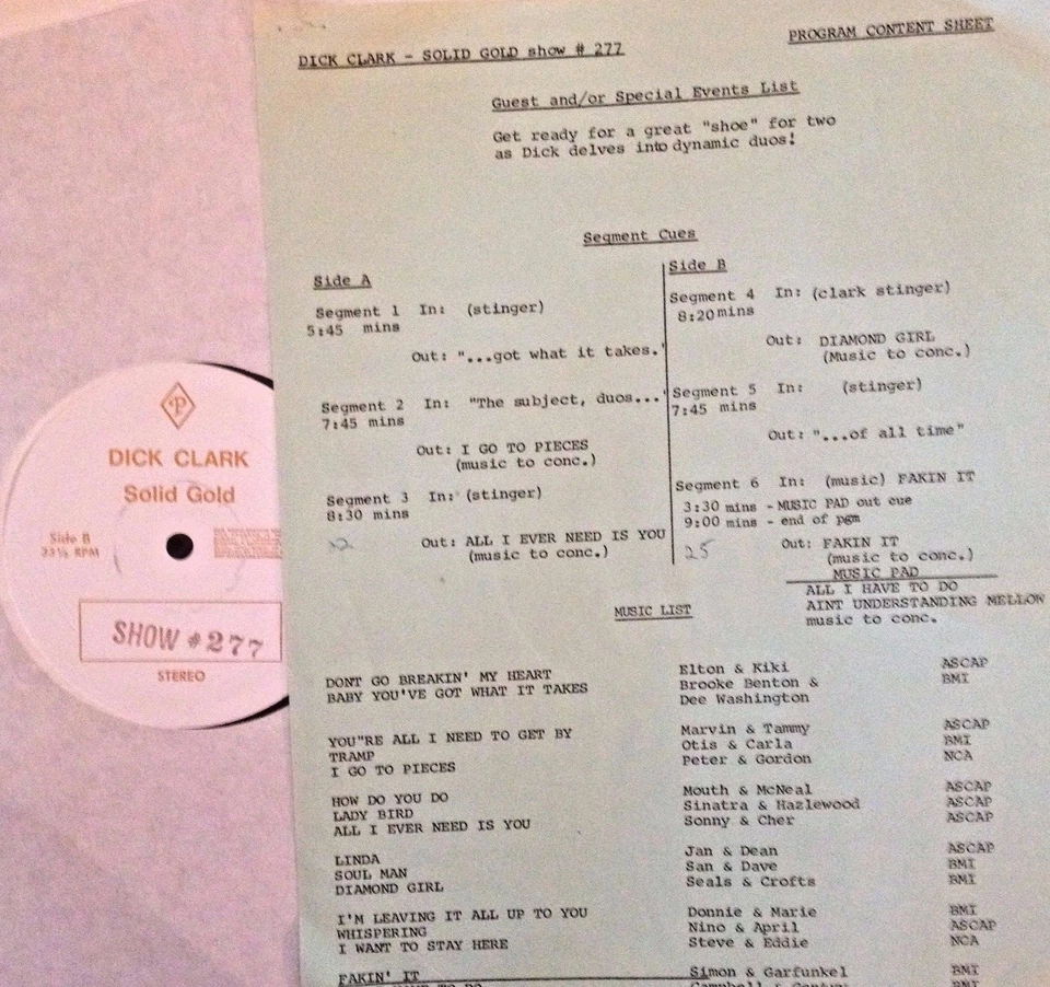 RADIO SHOW: DICK CLARK GOLD 277 DUOS! JAN/DEAN, SEALS/CROFTS, MARVIN/TAMMY Foto 1 de 1