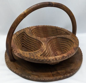 Collapsing wood basket with handle - fruit bowl - Picture 1 of 7