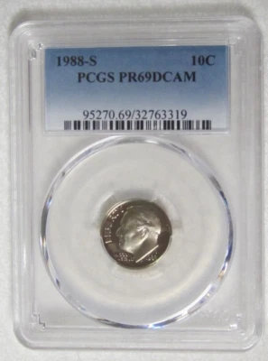 1988 S Proof Roosevelt Dime - PCGS PR 69 DCAM Deep Cameo (3319) Guide $16 - Image 1 of 2