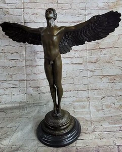 Scultura bronzo angelo custode nudo maschile alto 25" di Weinman metodo cera perduta - Foto 1 di 10