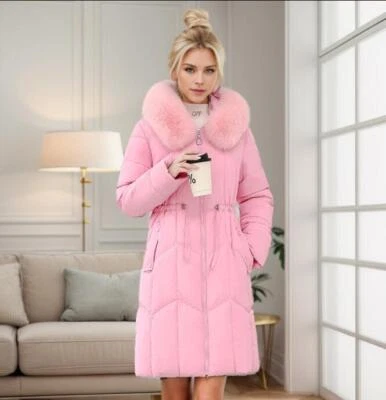 Casaco longo Parka acolchoado acolchoado acolchoado com capuz colarinho de pele feminino 6262 - Imagem 1 de 4