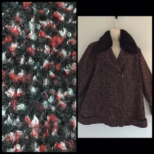 TU 22 Biker Jacket Coat With Faux Fur Trim Tweed Red Black RRP£45 Ladies - Picture 1 of 10
