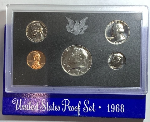 1968-S US Mint Annual 5 Coin Proof Set Original Box with Silver Kennedy Cover