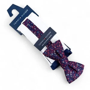 Tommy Hilfiger Mens Botanical Floral Pre Tied Bow Tie & Tipped Pocket Square Set - Picture 1 of 3