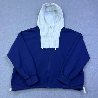 J Crew Full-zip Terry Fleece Anorak Women's XL Blue/White Hooded Full Zip Jacket - Image 1 of 4