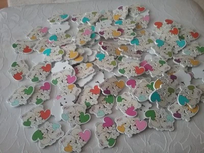 Knöpfe, Teddy-Duo mit Herzen , ( K 223),Holz, mehrfarbig, 45 Stück, 30 X 25mm - Bild 1 von 4