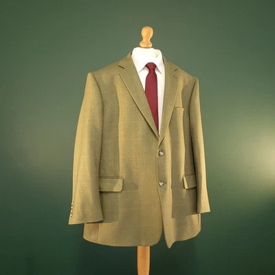 Brook Taverner Blazer Men's 48S Olive Green Check Tweed Wool Hacking Jacket - Image 1 of 4