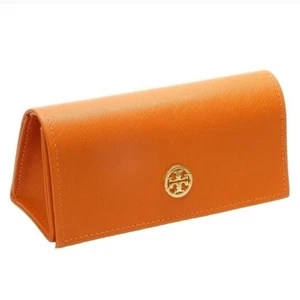 TORY BURCH SAFFIANO LEATHER ORANGE TRIANGULAR EYEGLASS CASE LOGO SNAP - Picture 1 of 8