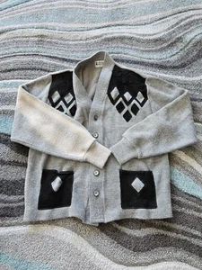 Vintage 40er 50er Jahre grau Strickjacke Schulpullover Herren Small - Bild 1 von 7