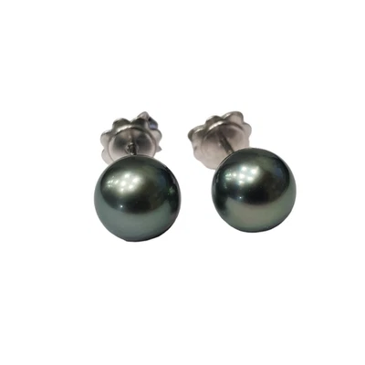 Orecchini in Oro Bianco 18 kt con Perle TAHITI 6.50 - 7.00 mm AAA - Immagine 1 di 2