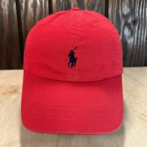 Red Polo Ralph Lauren Hat Strapback Dad Cap Cotton Twill Chino Low Profile - Picture 1 of 13