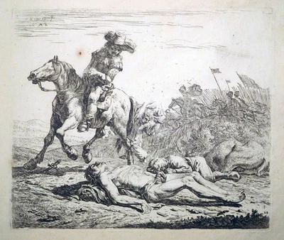 Radierung, Schlachtfeld, Karel Dujardin, 1652, Hollstein 28 - Bild 1 von 4