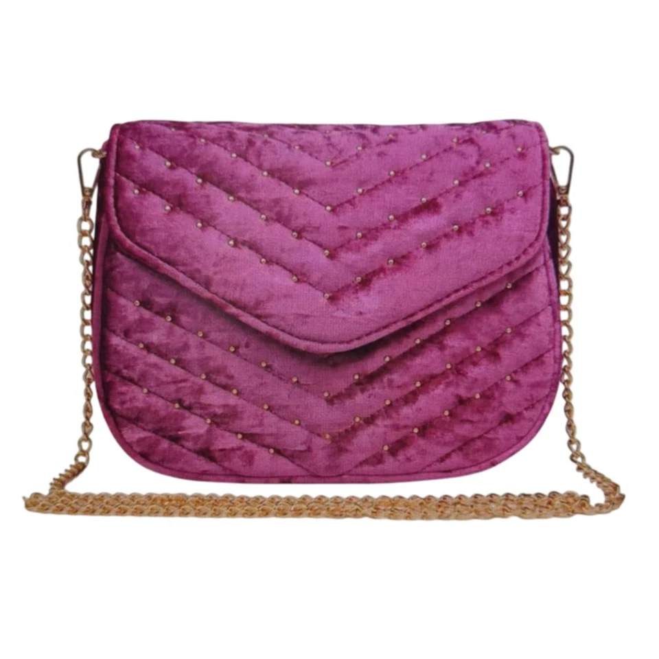 Cartera Bandolera Urban Expressions Terciopelo Acolchado Cadena Oro Rosa Foto 1 de 4