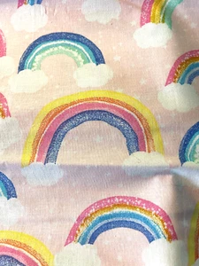 FABRIC Whimsical Rainbows on Pretty Pink by Joann Cotton Craft Quilting Sew BTQY - Picture 1 of 2