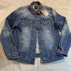 Request Premium Mens Size XL Collard Denim Stretch Jean Jacket - Picture 1 of 12
