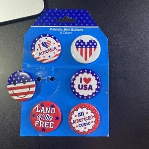 Six Pin Lot Dollar General Buttons 4th of July American Flag Stars Patriotic - Picture 1 of 2