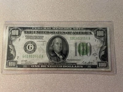 1928A $100 Federal Reserve Note “REDEEMABLE IN GOLD” S# G01853056A - Image 1 of 2