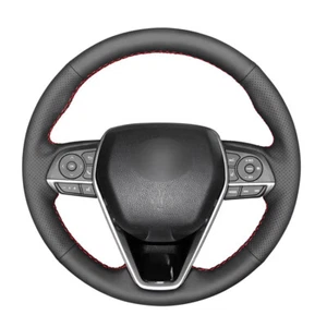 Black Leather Car Steering Wheel Cover for Toyota Camry Crown Corolla RAV4 2019 - Picture 1 of 8