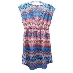 Lily White women's size M Chevron dress made in USA v neck blue pink - Picture 1 of 5