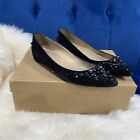 Christian Louboutin Candidate Beads Crystal Flat Black Suede Pointed Toe Size 36