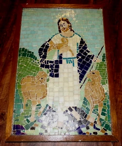 Vintage Religion Mosaic Tile Jesus Wall Art Picture Exc Cond - Antique - Picture 1 of 3