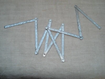 Petit METRE Pliant de POCHE en Aluminium - Outil Ancien - Photo 1/4