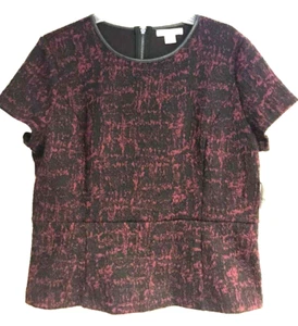 Liz Claiborne NWT XL Career Top Peplum Textured Zip Back Deep Ruby Impressionist - Picture 1 of 8