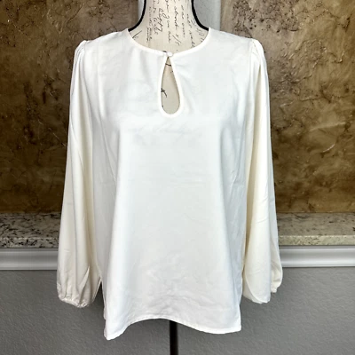 NUEVO CON ETIQUETAS J. Top de crepé con espalda satinada manga abullonada doble para mujer manga larga ojo de cerradura mediano Foto 1 de 4