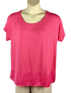 Hampshire Studio Blouse Top Womens Size XL Pink Short Sleeve Rayon Contrast Hem - Picture 1 of 6